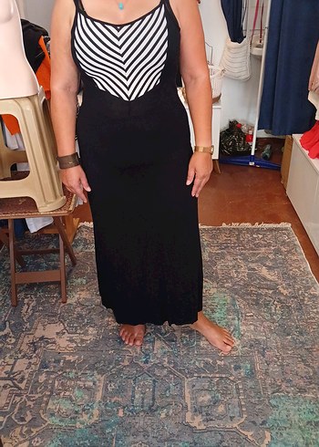xl Beden siyah Renk Siyah Zebra Desenli Uzun Strappy Elbise