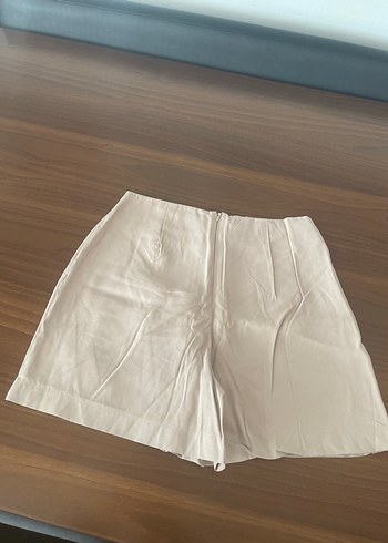 Diğer Düğmeli Bej Keten Mini Yüksek Bel Şort Etek Yeni