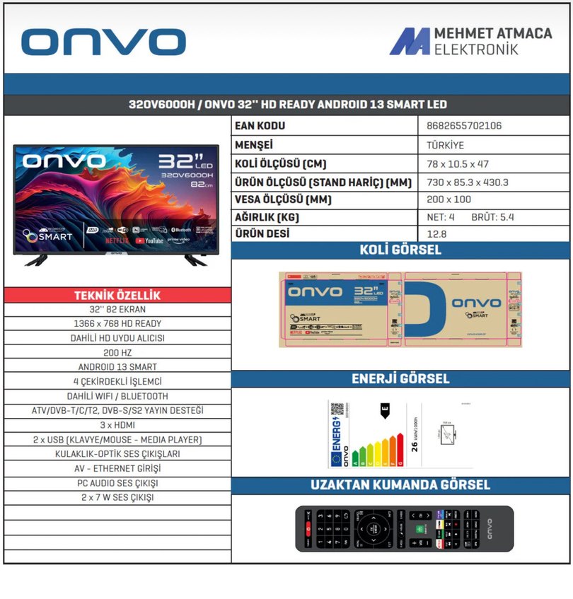 Onvo marka 32" HD Uydu Alocılı Smart Tv Yeni Kutusunda - Görsel 3