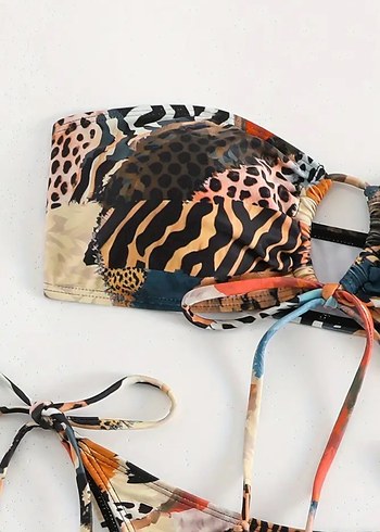 m Beden çeşitli Renk İTHAL Bohem Zebra Desenli Bikini Takımı YENİ