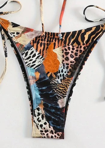 m Beden İTHAL Bohem Zebra Desenli Bikini Takımı YENİ