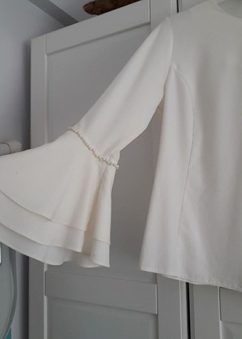 Kadın Beyaz Uzun Kollu Drapeli Bluz - Görsel 5