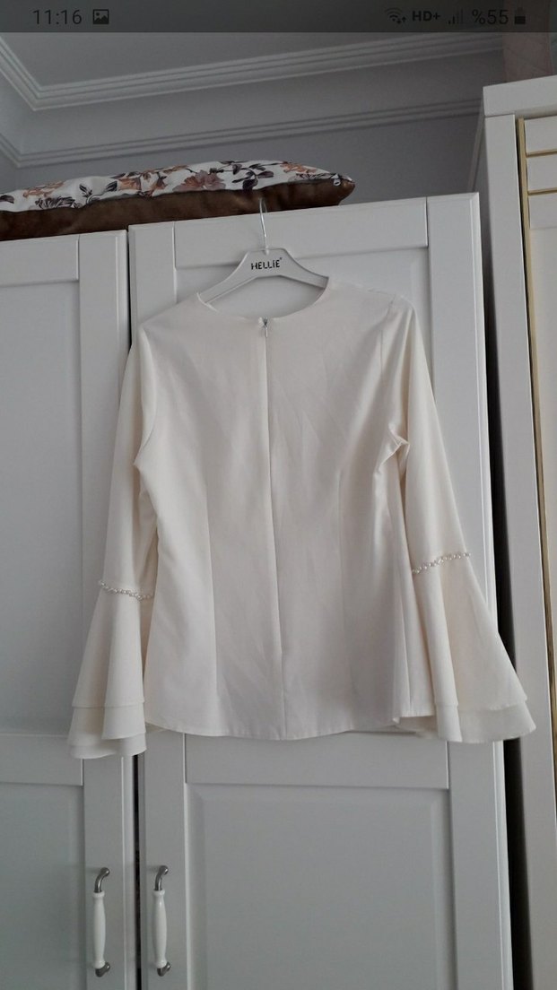 Kadın Beyaz Uzun Kollu Drapeli Bluz - Görsel 2