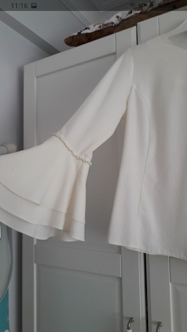 Kadın Beyaz Uzun Kollu Drapeli Bluz - Görsel 4