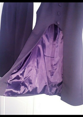 Düğmeli, Uzun Mor Kadın Takım - Görsel 3