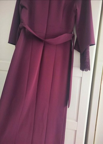 Bordo Uzun Kollu Drapeli Kadın Elbise - Görsel 4