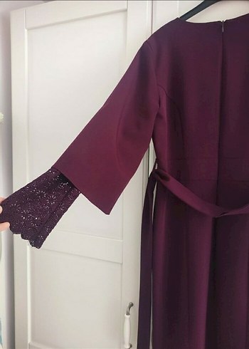 Bordo Uzun Kollu Drapeli Kadın Elbise - Görsel 3