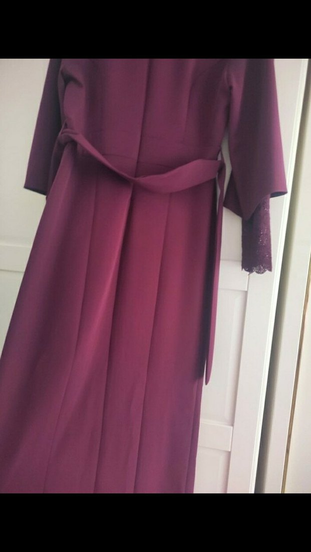 Bordo Uzun Kollu Drapeli Kadın Elbise - Görsel 4