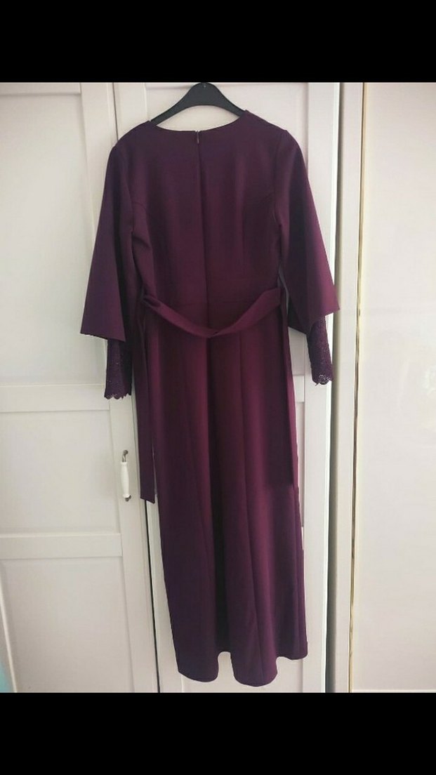 Bordo Uzun Kollu Drapeli Kadın Elbise - Görsel 2