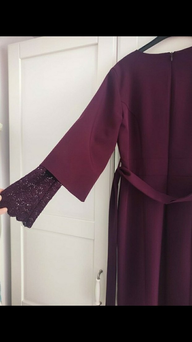 Bordo Uzun Kollu Drapeli Kadın Elbise - Görsel 3