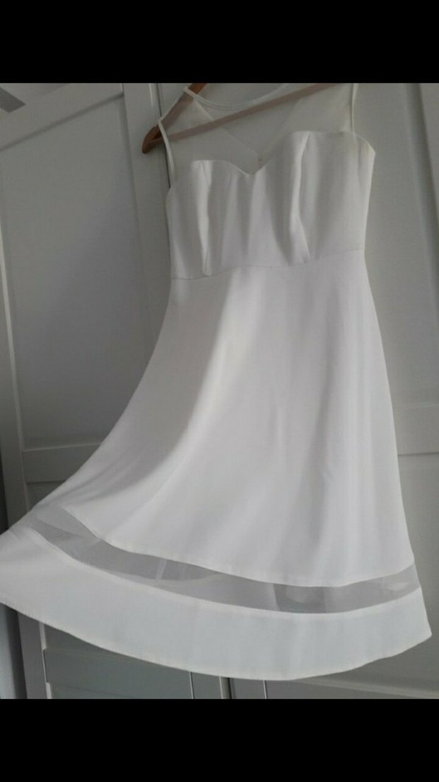 Beyaz Midi V Yaka Kolsuz Abiye Elbise - Görsel 3