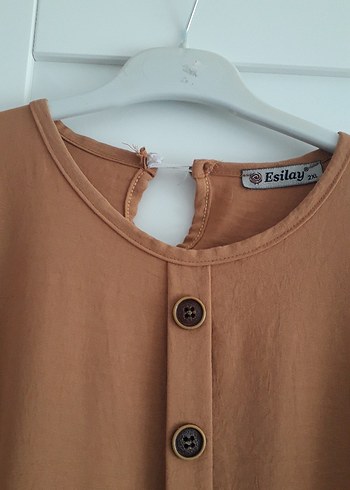 Düğmeli Bej Uzun Keten Elbise - Görsel 4