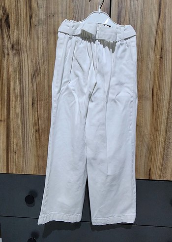 Beyaz Midi Kemerli Kız çocuk Pantolon - Görsel 4