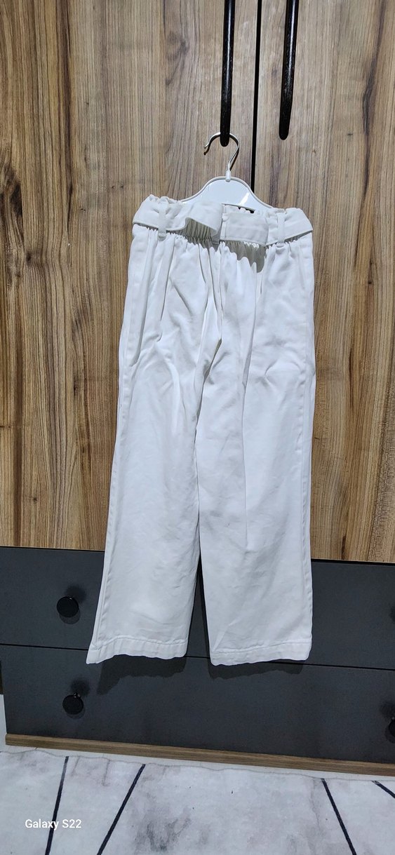 Beyaz Midi Kemerli Kız çocuk Pantolon - Görsel 4