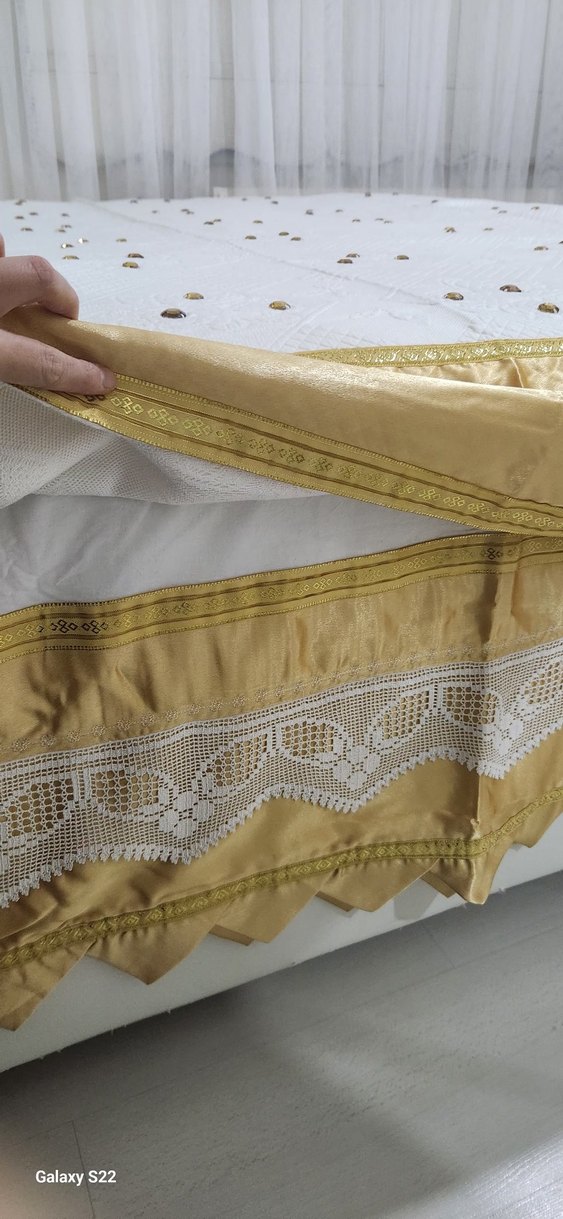 Beyaz dantel ve taş işlemeli pike takımı - Görsel 4