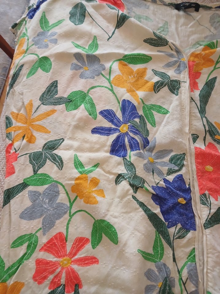 Mavi jeans çiçek Desenli Kısa Kollu Bohem Bluz - Görsel 2