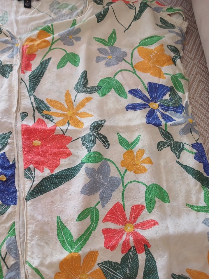 Mavi jeans çiçek Desenli Kısa Kollu Bohem Bluz - Görsel 4