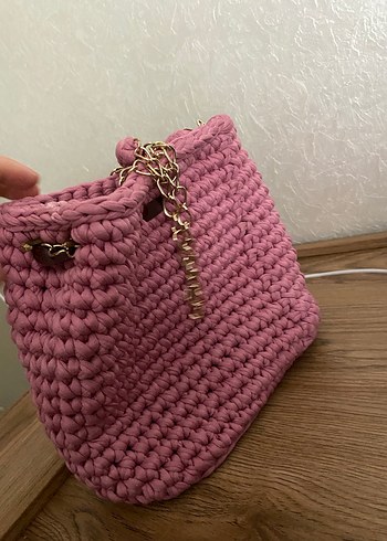 Pembe Örgü Kadın Çanta - Görsel 2