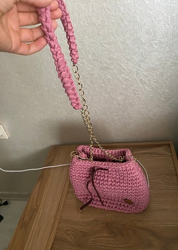 Pembe Örgü Kadın Çanta - Görsel 3