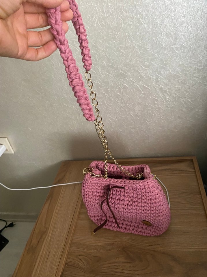 Pembe Örgü Kadın Çanta - Görsel 3