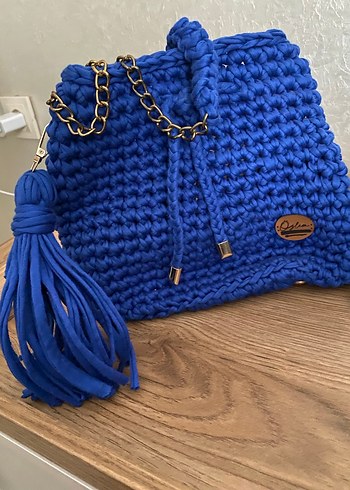 Kadın Mavi Örgü Bohem Çanta - Görsel 2