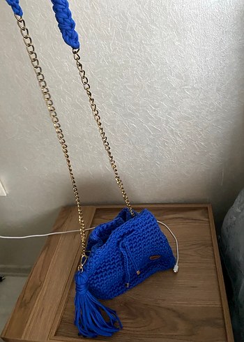 Kadın Mavi Örgü Bohem Çanta - Görsel 3