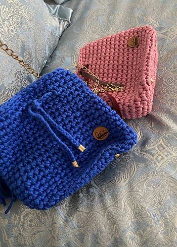 Kadın Mavi Örgü Bohem Çanta - Görsel 4