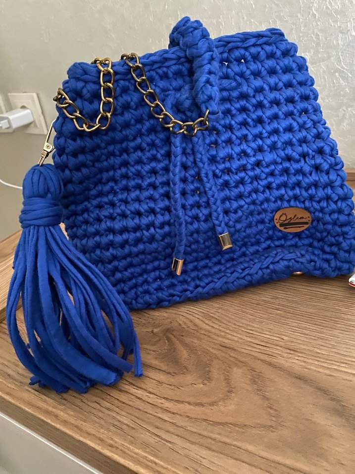Kadın Mavi Örgü Bohem Çanta - Görsel 2