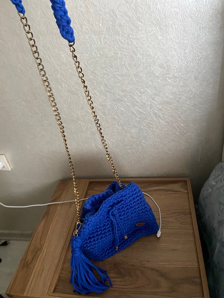 Kadın Mavi Örgü Bohem Çanta - Görsel 3