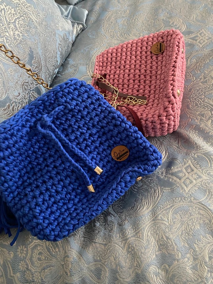 Kadın Mavi Örgü Bohem Çanta - Görsel 4
