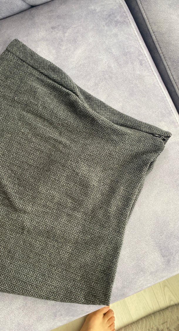 Gri Midi Pilili Kadın Etek - Görsel 3