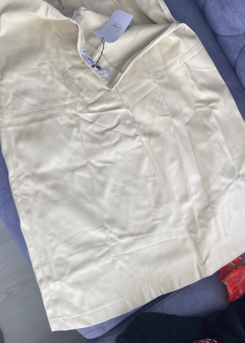 Drapeli Midi Beyaz Kadın Etek - Görsel 3