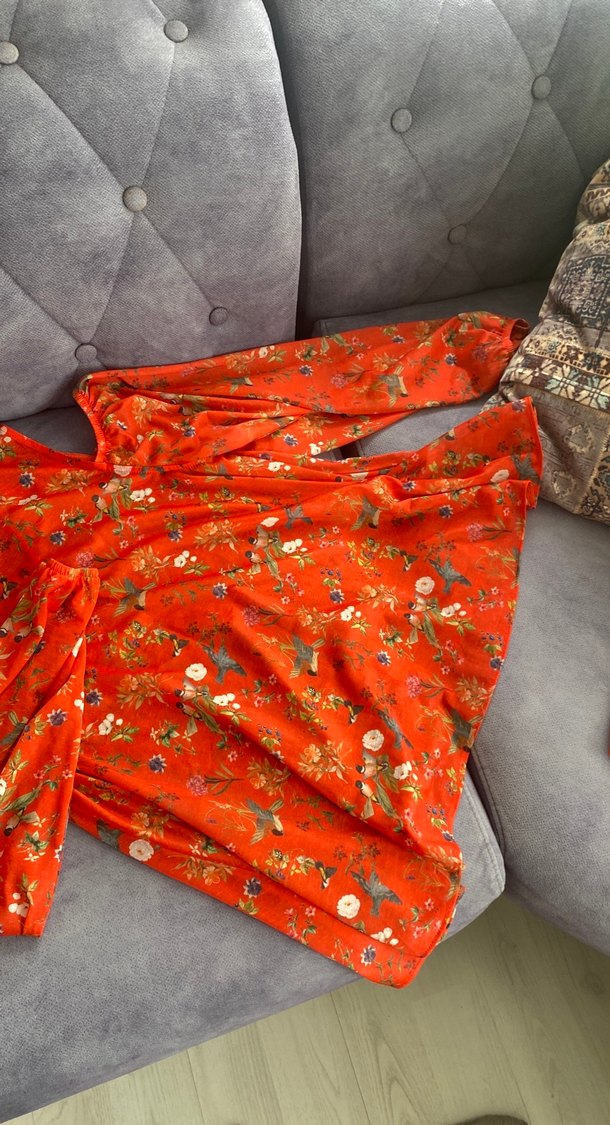 Bohem Uzun Kollu Kırmızı Desenli  Bluzu - Görsel 5