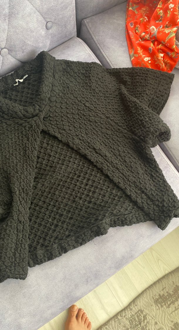 Gri Örme Boğazlı Kadın Hırka - Görsel 2