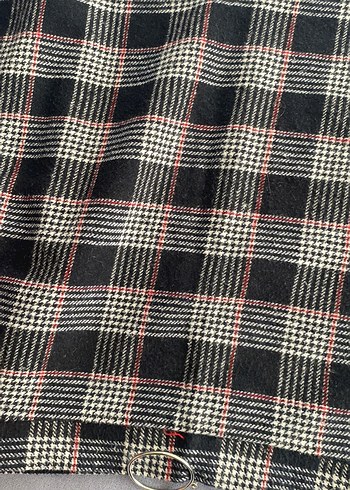 Ekose Desenli Gri Midi Mini Etek - Görsel 5