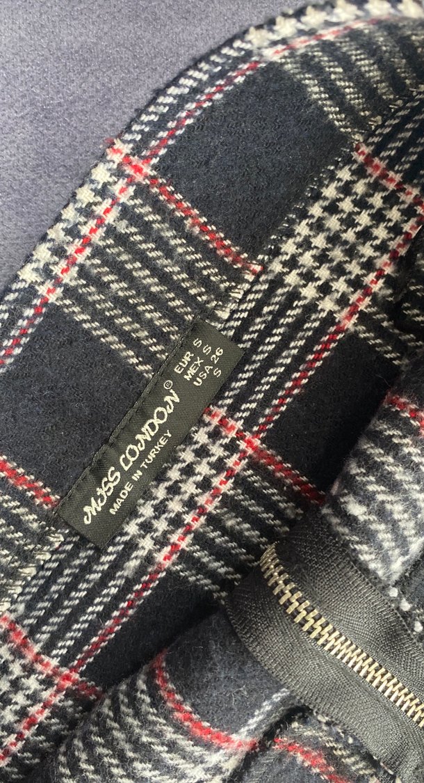 Ekose Desenli Gri Midi Mini Etek - Görsel 3