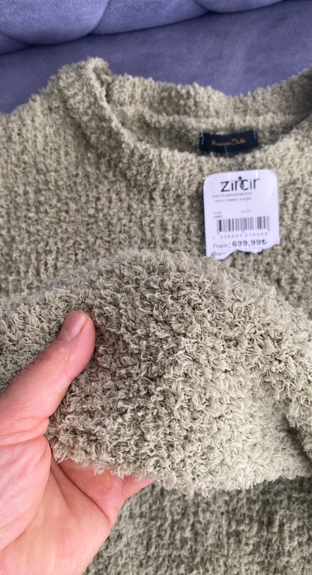 Gri Örgü Kadın Yün Kazak - Görsel 5