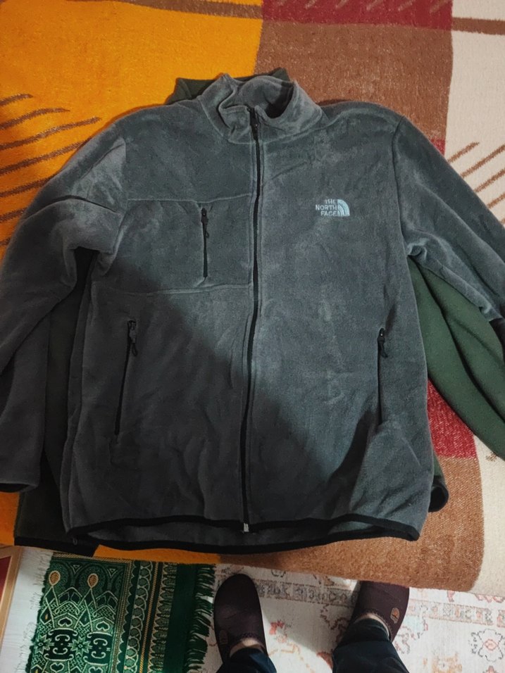 Erkek Gri ve haki yeşili Fermuarlı Boğazlı Polar - Görsel 2