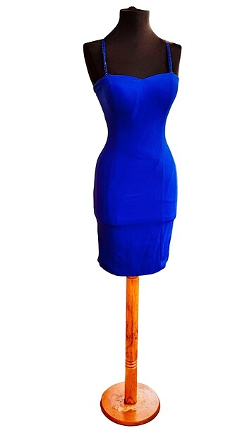 Saks mavi midi elbise - Görsel 3