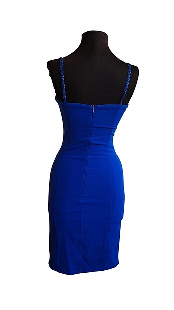 Saks mavi midi elbise - Görsel 4