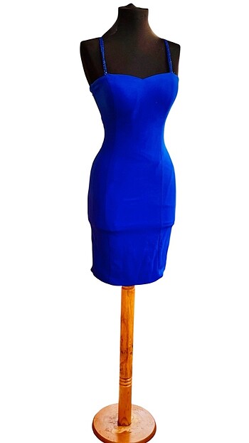 Saks mavi midi elbise - Görsel 5