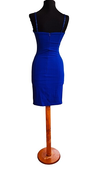 Saks mavi midi elbise - Görsel 9