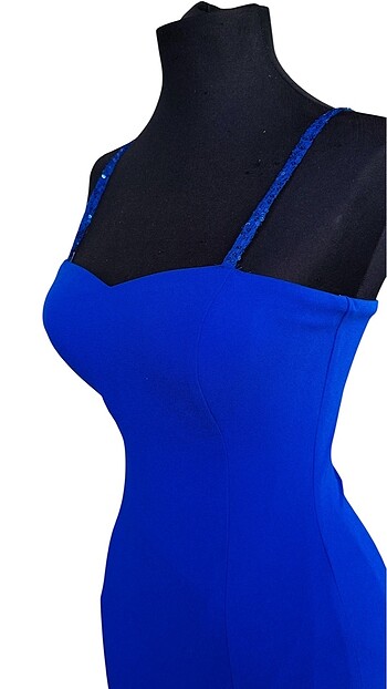 Saks mavi midi elbise - Görsel 7