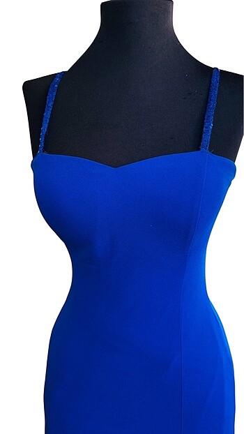 Saks mavi midi elbise - Görsel 8