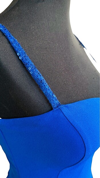 Saks mavi midi elbise - Görsel 6