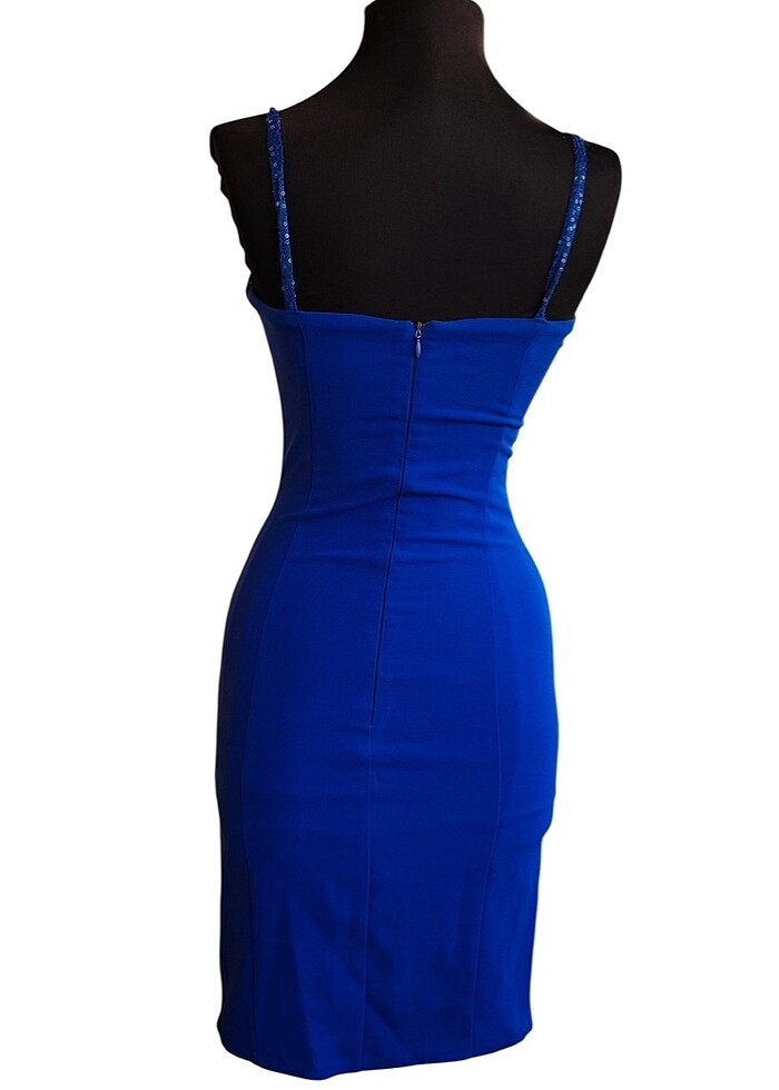 Saks mavi midi elbise - Görsel 4