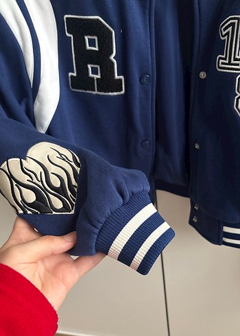 Mavi Baskılı Kadın Bomber Ceket - Görsel 3