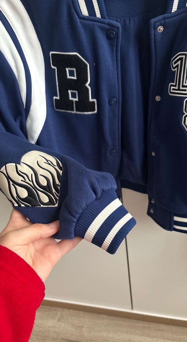 Mavi Baskılı Kadın Bomber Ceket - Görsel 3