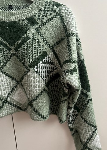 Bohem Tarz Ekose Örgü Kadın Kazak - Görsel 3