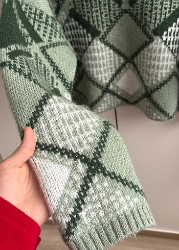 Bohem Tarz Ekose Örgü Kadın Kazak - Görsel 2